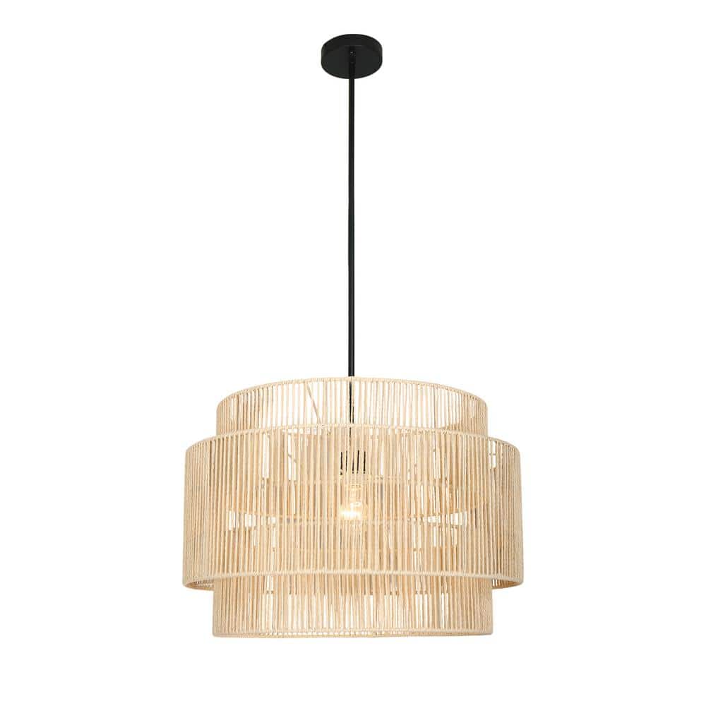 21.5 in. 1-Light Rattan Wicker Drum Boho Pendant Light Chandelier Light Hand Woven Shade Yellow price history on PriceWatchPro