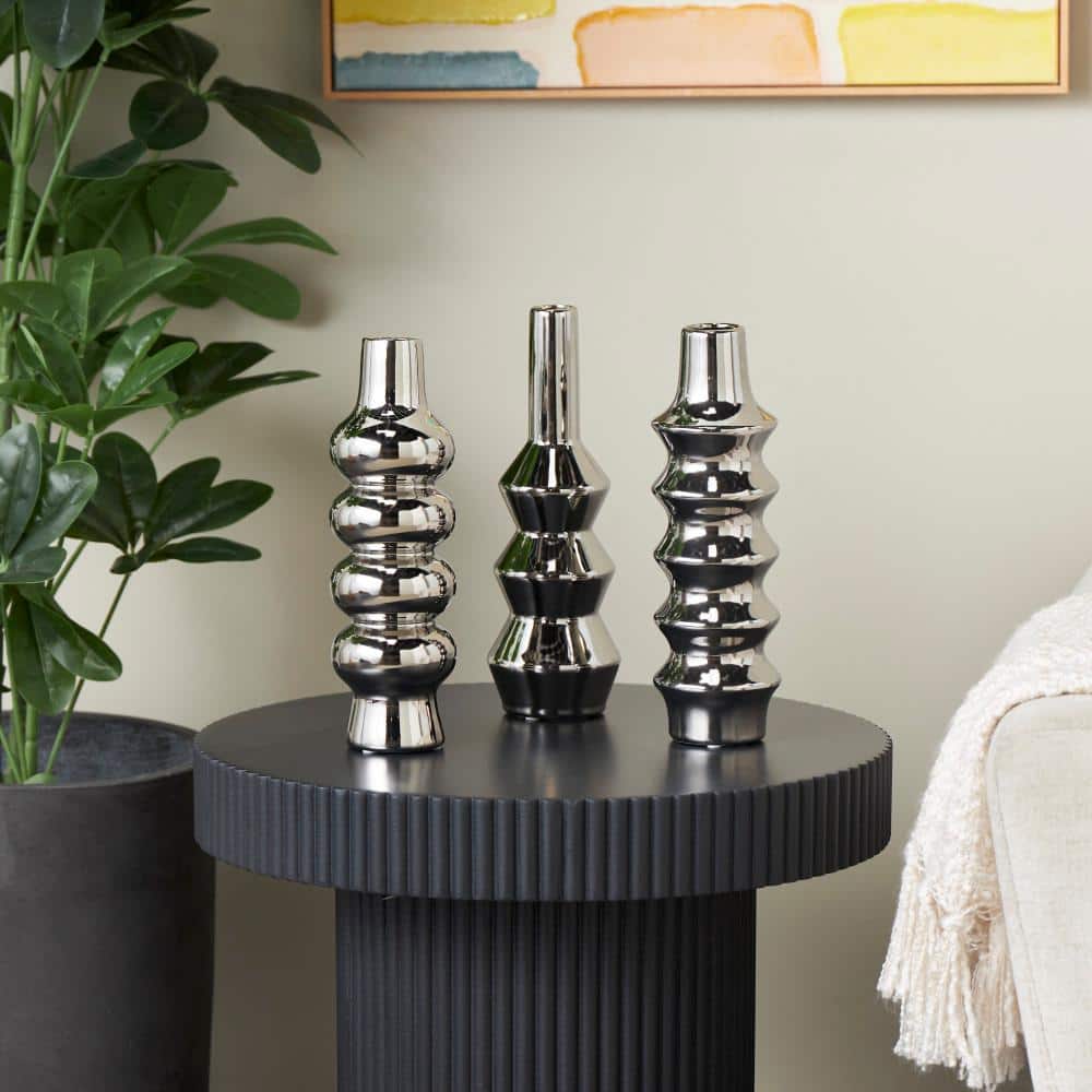 Litton Lane Silver Bubble Inspired Ceramic Abstract Decorative Vase with Varying Shapes (Set of 3)