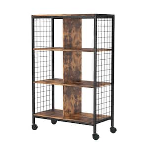 Brown 4-Tier Wood Metal Garage Storage Shelving Storage Shelves with Wheels (28.35 in. W x 43.7 in. H x 13.39 in. D)