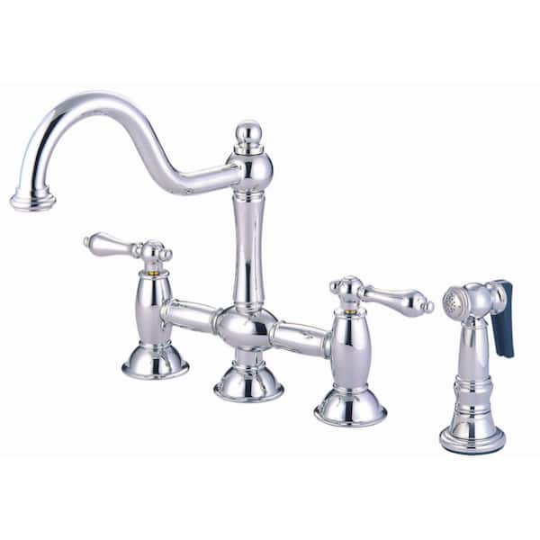 Kingston Brass Restoration 2-Handle Bridge Kitchen Faucet with Side ...