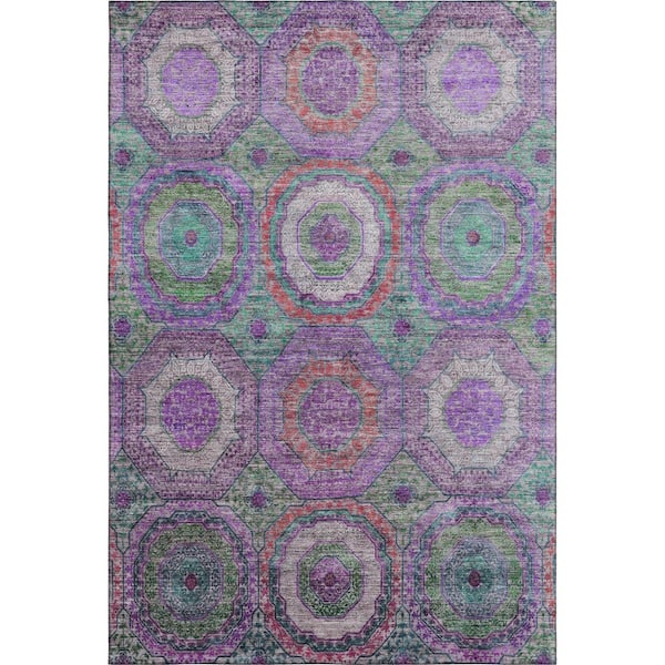 Mayfield Premium Machine Washable Abstract AMF2049 Purple 3 ft. x 5 ft. Area Rug