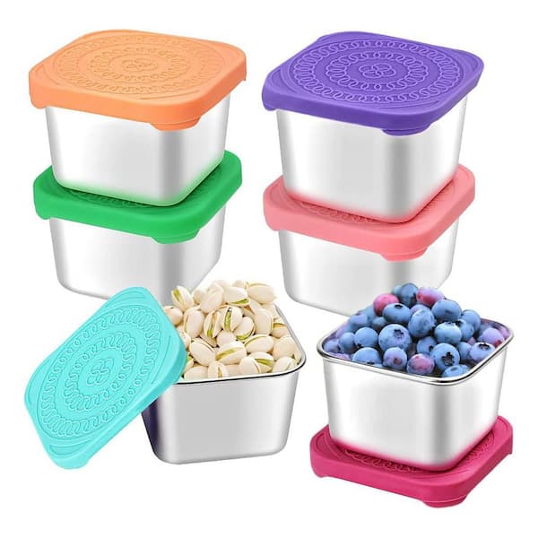 6 oz. Colorful Stainless Steel Snack Food Storage Containers with Lids Leak Proof Stackable 6-Pack for Kids