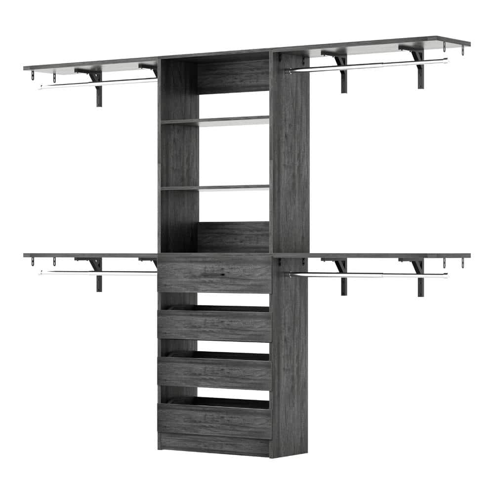 Closet System, 8FT Closet Organizer with 4 Wooden Drawers, Wood Closet Organizer System with Tower Black Oak price history on PriceWatchPro