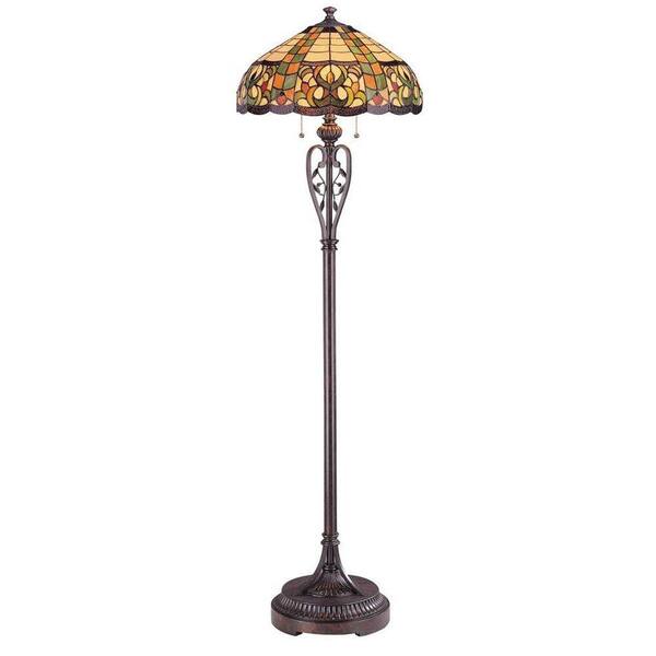 Illumine 60 in. Brown Floor Lamp with Amber Tiffany