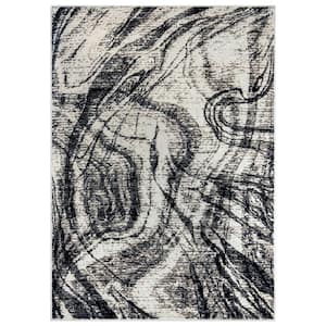 Distressed Abstract Area Rug Black 5 ft. x 7 ft. Area Rug