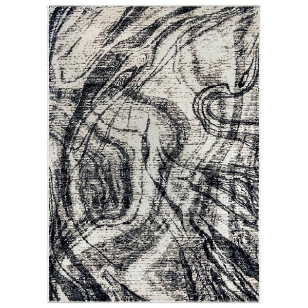 Distressed Abstract Area Rug Black 7 ft. 10 in. x 10 ft. Area Rug
