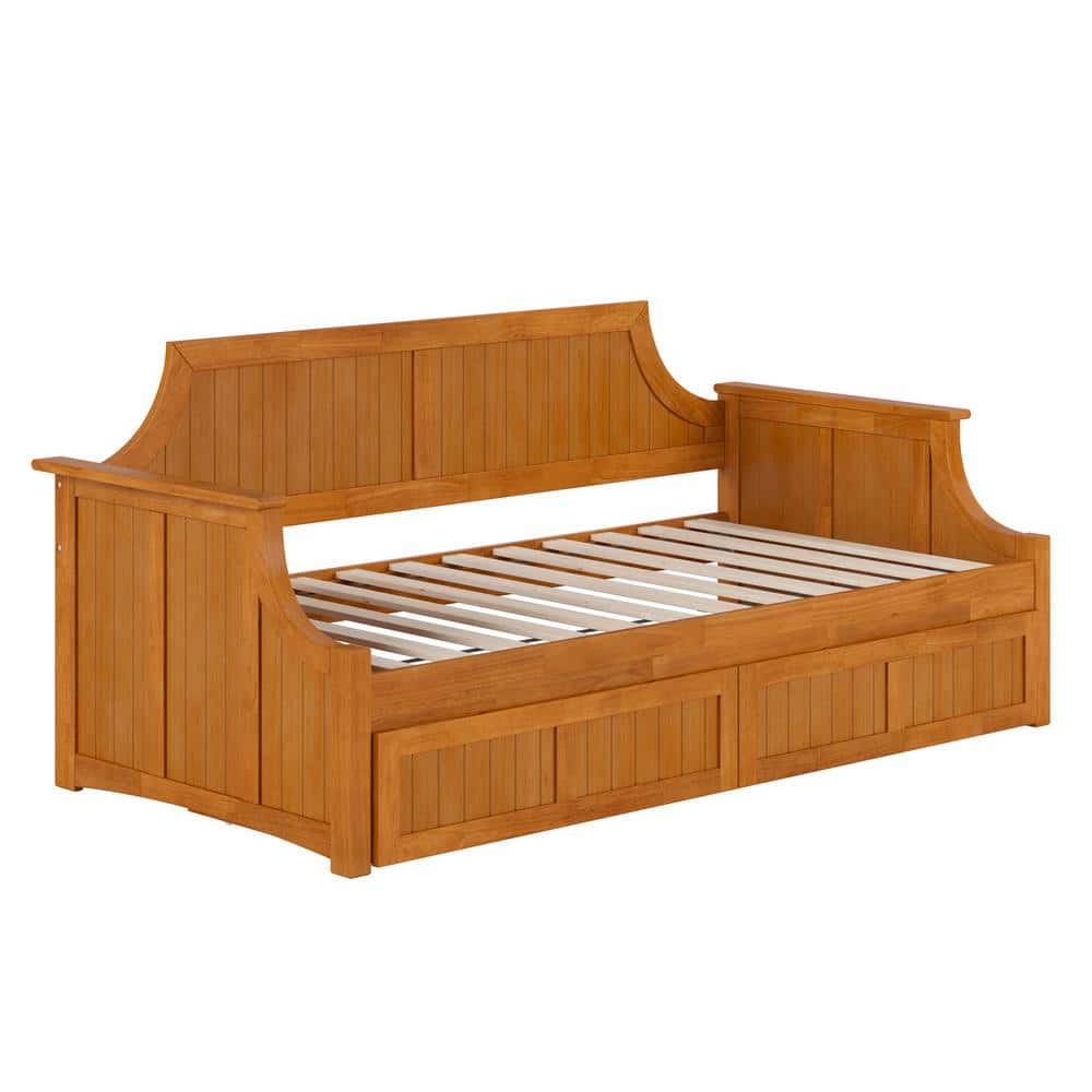 Walnut Twin Daybed with Storage Drawers and Slats