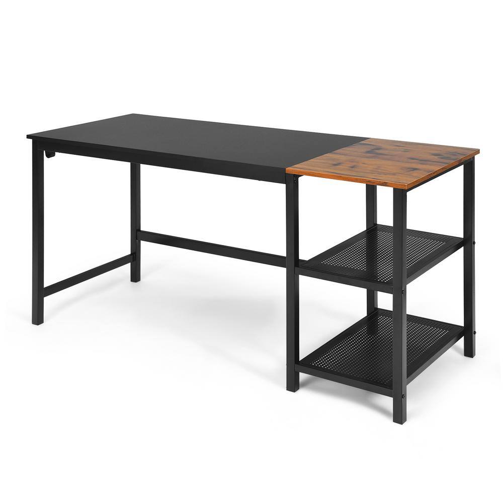 Costway 59 in. Rectangular Black Wood Home Office Computer Desk Study ...