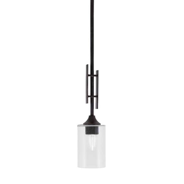 Unbranded Ontario 60-Watt, 1-Light Dark Granite Stem Hung Mini Pendant Light with Clear Bubble Glass Shade and No Bulb Included