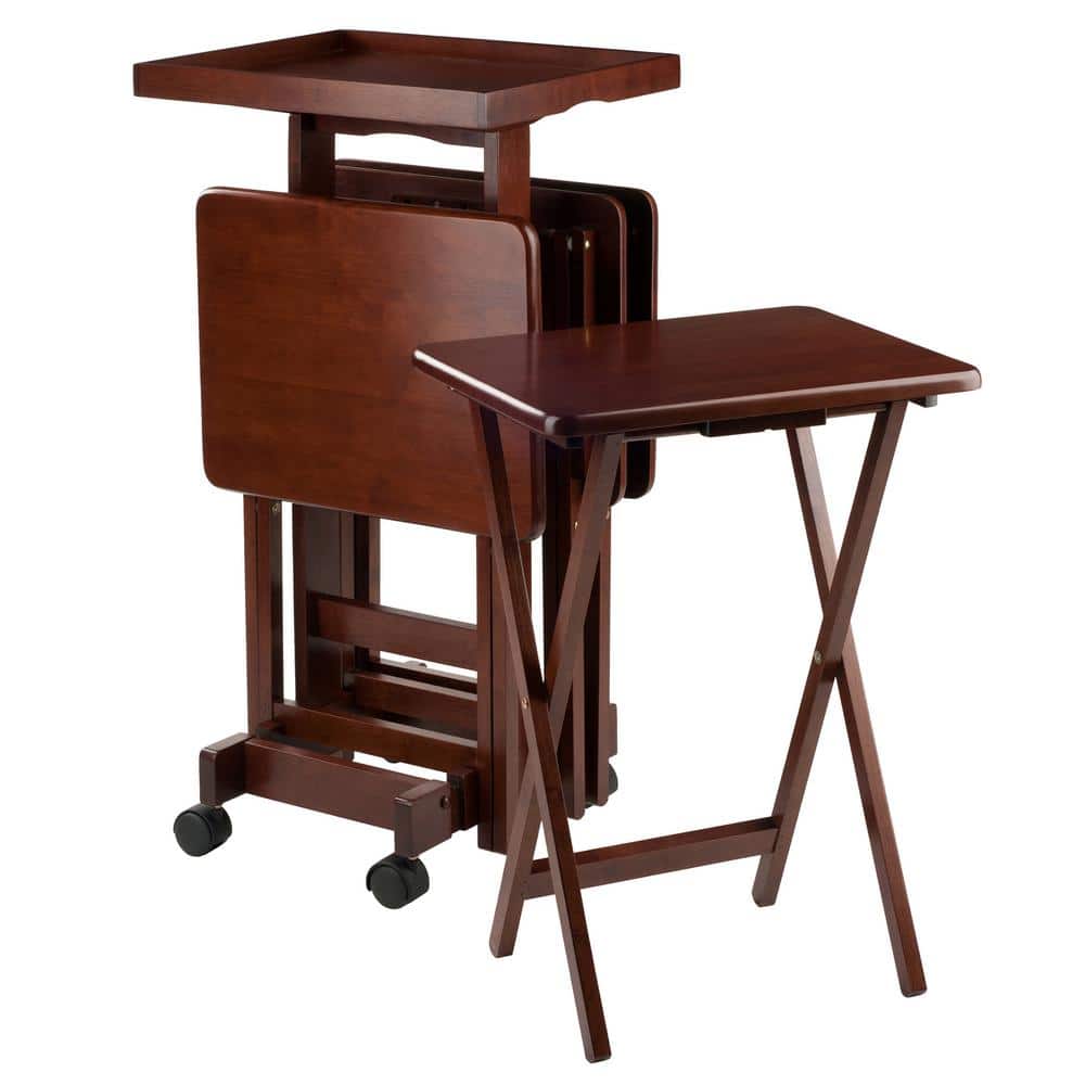 Isabelle 19.69 in. Serving Tray Oversize Walnut 6-Piece Snack Table