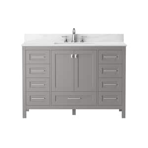 48 in. W x 22.20 in. D x 34 in. H Bath Vanity in Gray with Single Sink, Carrara White Cultured Marble Top, Soft Close