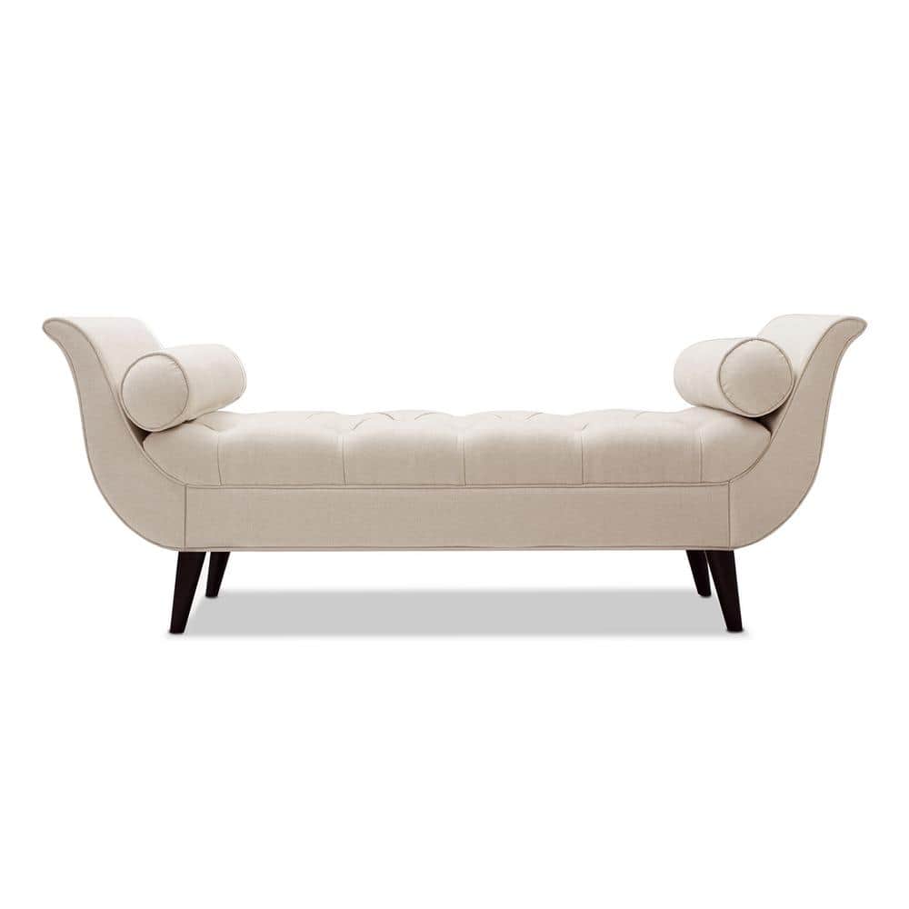 Alma Sky Neutral Tufted Flare Arm Pine Wood Entryway Bench
