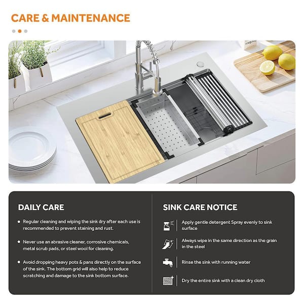 33” Stainless Steel Workstation Kitchen Sink Drop-In Undermount Single Bowl  with WorkFlow™ Ledge and Accessories in Stainless Steel 95A9135-33S-SS-3D