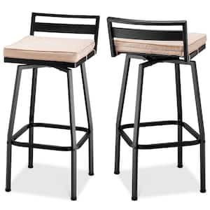 Low Back 34 in. H Height Swivel Metal Bar Stools for Bistro Lawn, Garden, Backyard, Indoor with Cushion (Set 2)