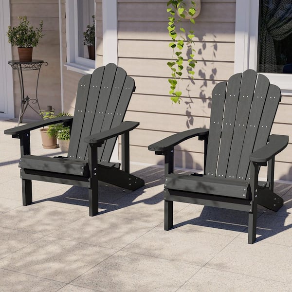 Black HIPS Plastic Weather Resistant Adirondack Chair for Outdoors (2-Pack)