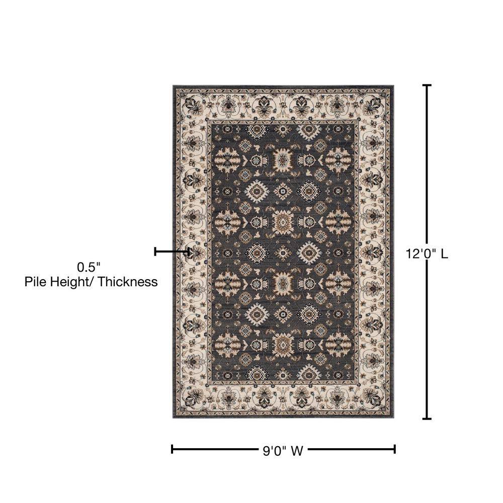 Gray and Cream Floral Synthetic Rectangle Area Rug