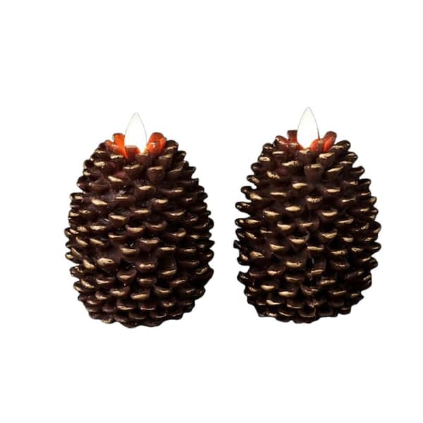 Unbranded Brown Battery Powered Unscented Real Wax Wick Candle (Set of 2)
