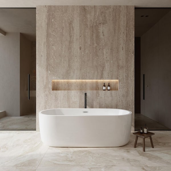 Juliette 71 in. Acrylic Flatbottom Bathtub in White with Polished Chrome Trim and Matte Black Faucet