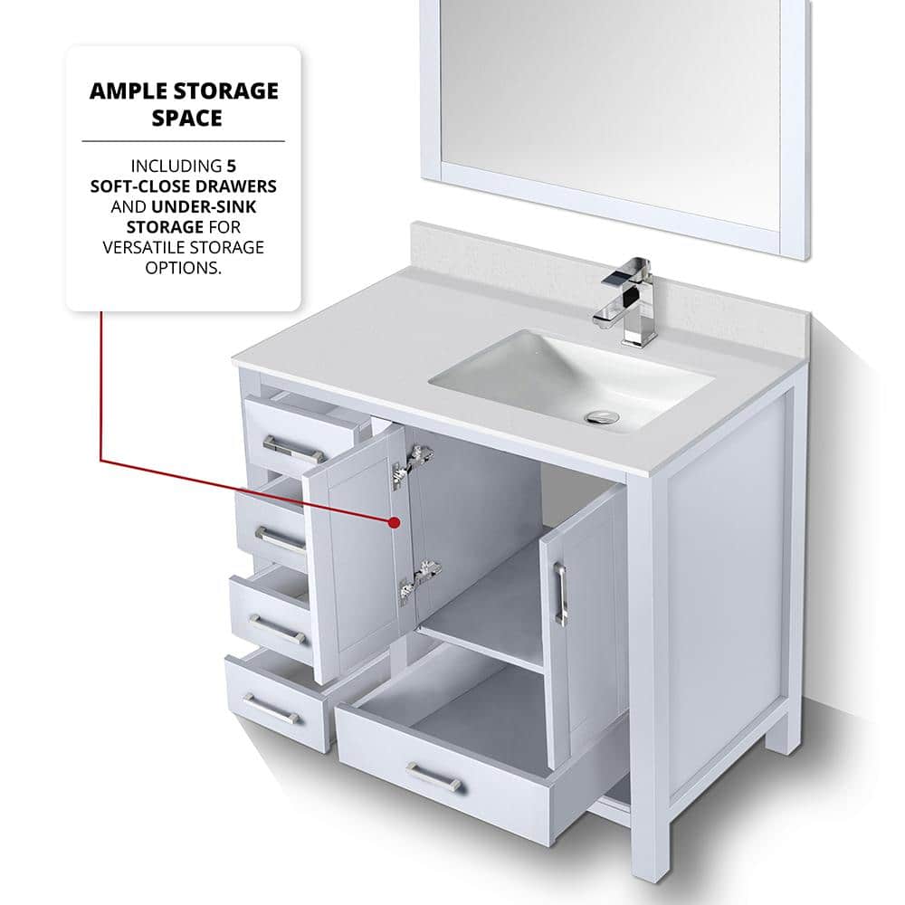 Jacques 36-inch White Quartz Top Single Sink Freestanding Vanity