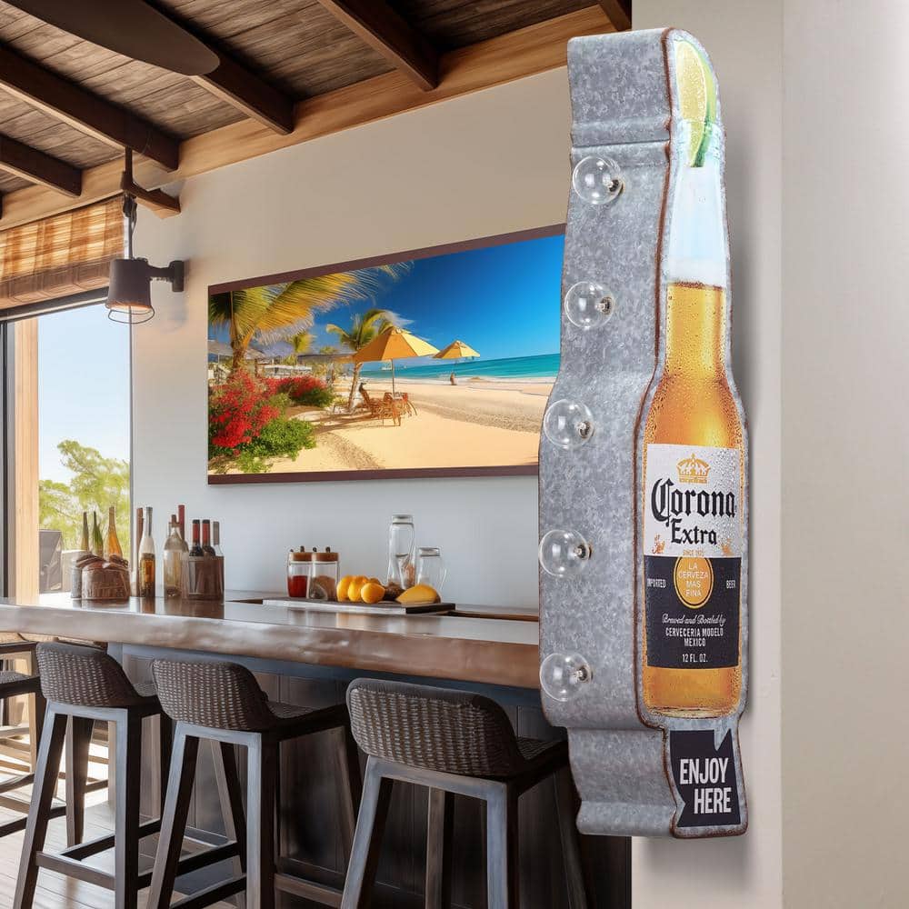 American Art Decor Metal Corona Extra LED Marquee Sign: Vintage Style, Double-Sided, Battery Operated
