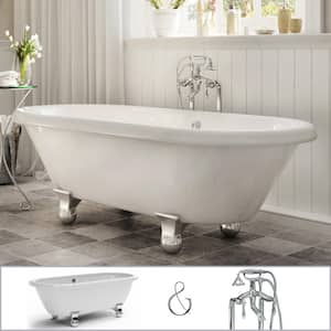 W-I-D-E Series Dalton 60 in. Acrylic Clawfoot Bathtub in White, Cannonball Feet, Floor-Mount Faucet in Polished Chrome