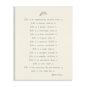 Inspirational Mother Theresa Life Quote Simple Botanical by Amy Brinkman Unframed Typography Art Print 15 in. x 10 in.