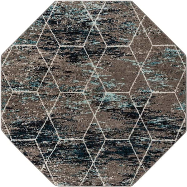 Unique Loom Trellis Frieze Geometric Blue Multi 6 ft. 1 in. x 6 ft. 1 in. Area Rug