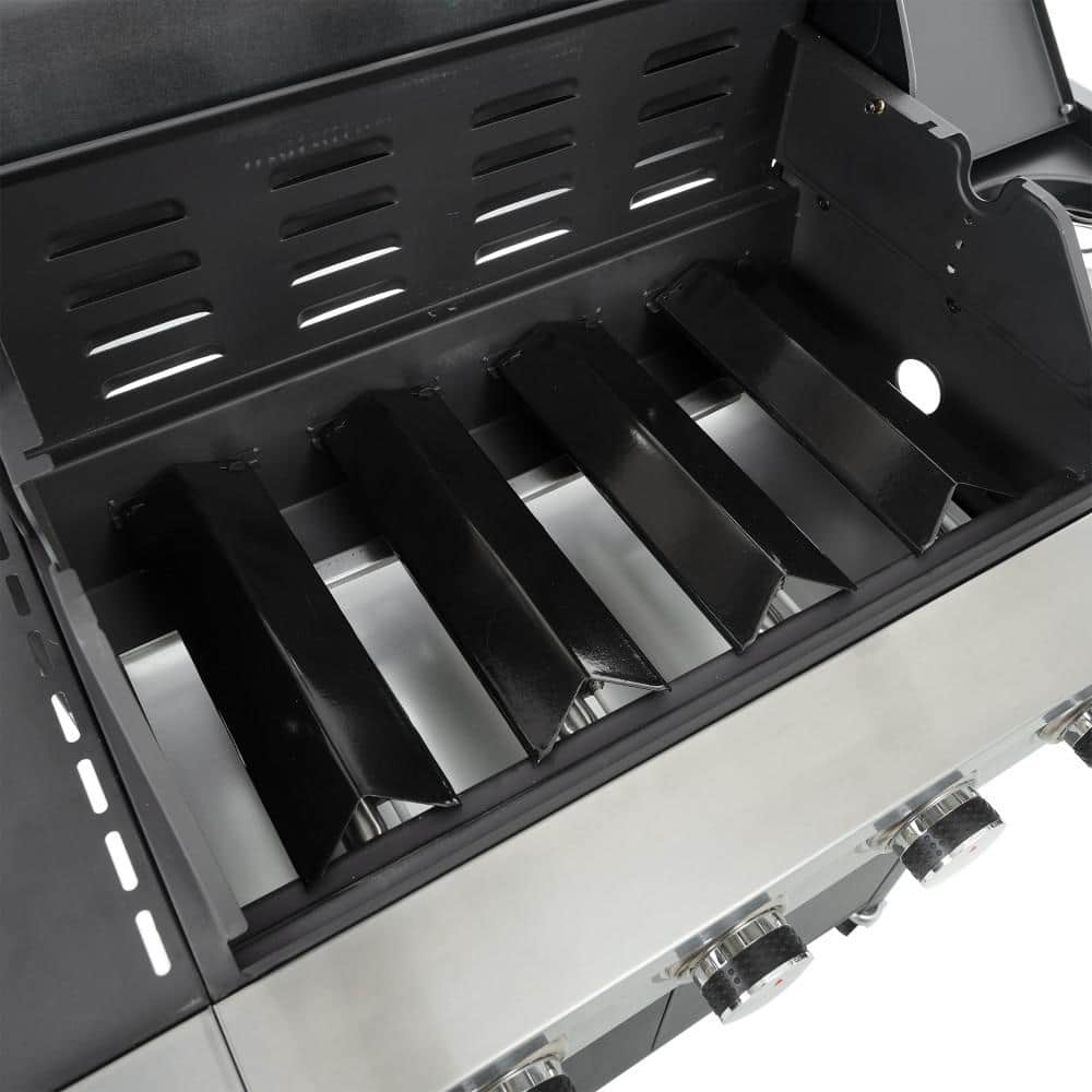 Stainless Steel 4-Burner Propane Gas Grill with Side Burner