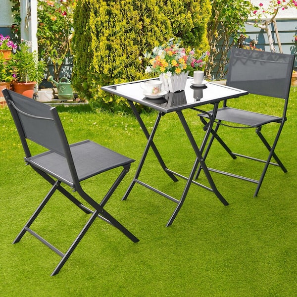 SUNRINX 3 Pieces Bistro Set Garden Backyard Table Chairs Furniture Set