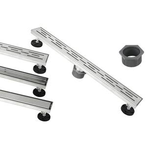 Shower Linear Drain 24 in. Brushed 304 Stainless Steel Stripe Pattern Grate - Plus Reversible Tile Insert and Flat Grate