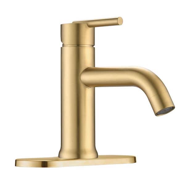 Miscool Linnaea Single-Handle Single-Hole Bathroom Faucet with Deck Plate Vanity Sink Faucet in Brushed Gold