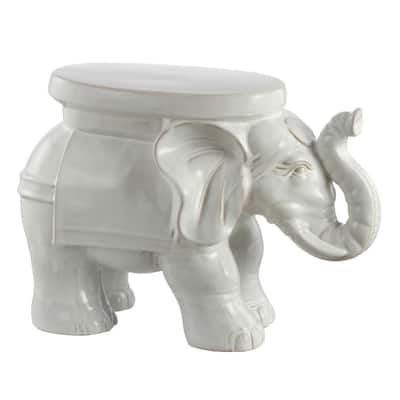 White Elephant 14.2 in. Antique White Ceramic Garden Stool