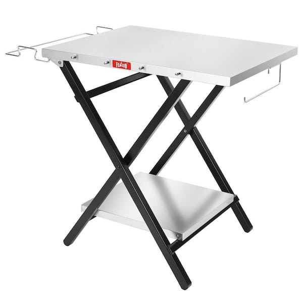 30 in. Rectangular Foldable Stainless Steel Grill Table Pizza Oven Stand Portable Outdoor Food Prep Table