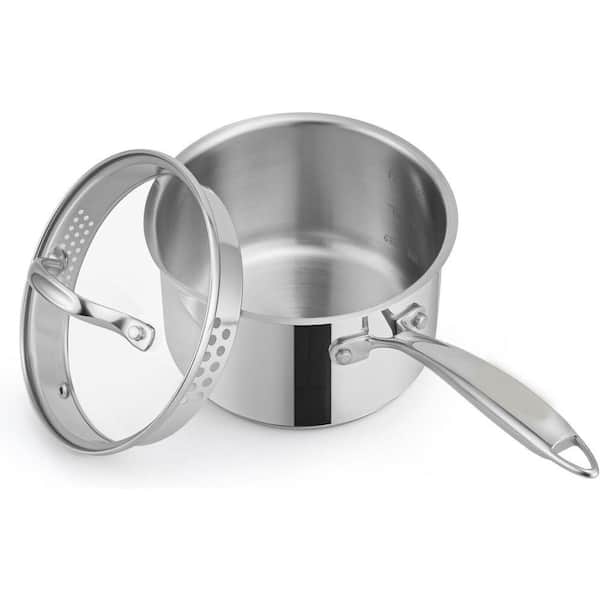 JFVKAF Tri-Ply Stainless Steel 2 qt. Nonstick Sauce Pan in Silver
