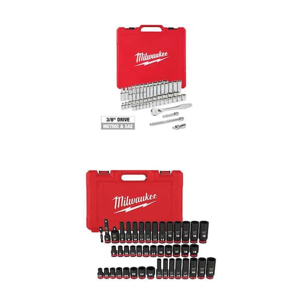 3/8 in. Drive SAE/Metric Ratchet and Socket Mechanics Tool Set (56-Piece) and SHOCKWAVE Impact Socket Set (43-Piece)