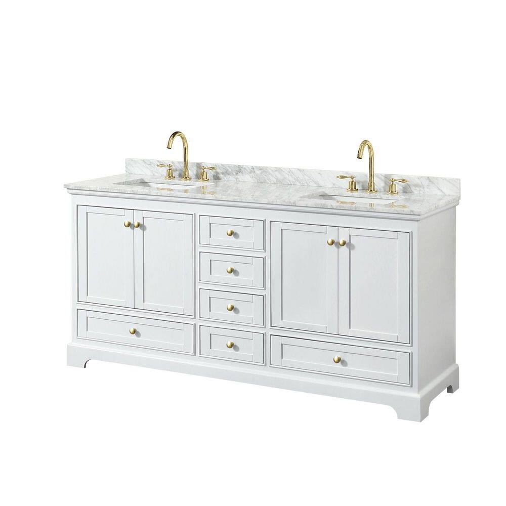 Deborah Classic White 72" Double Vanity with Carrara Marble Top and Gold Trim