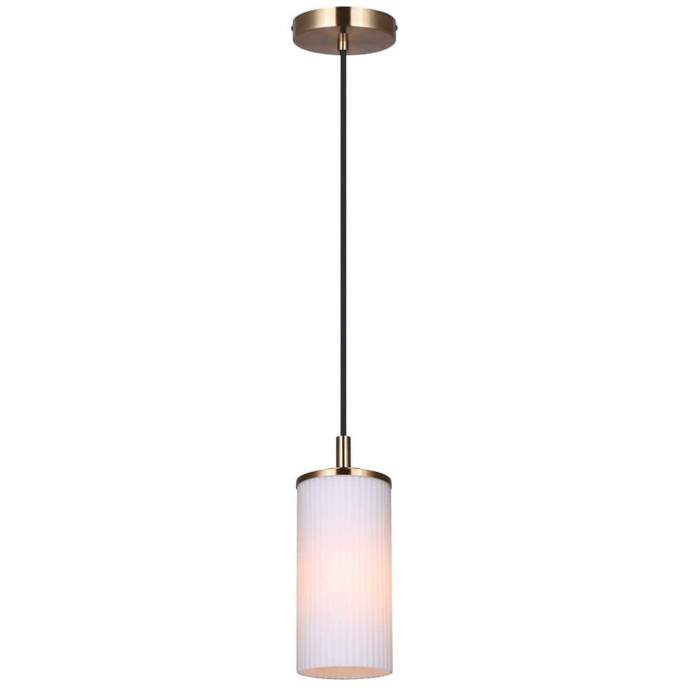 Gold and White Glass LED Rod Pendant Light