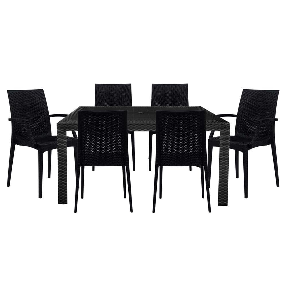 Leisuremod Mace 7Pcs Patio Dining Set with Plastic Dining Side Chairs and Arm Chairs and