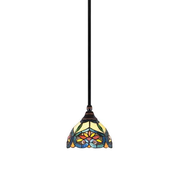 Sparta 100-Watt 1-Light Black Copper Mini Pendant Light with Pavo Art ...