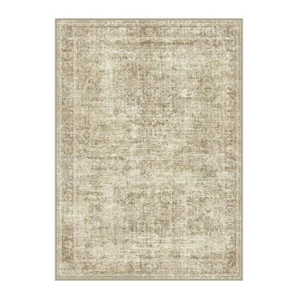 Bursch Beige 9 ft. x 12 ft. Distressed Vintage Floral Area Rug