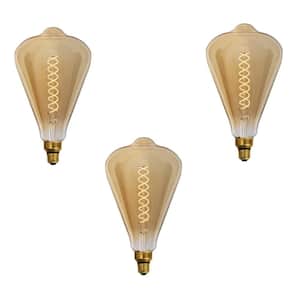 60-Watt Equivalent ST52 Dimmable Spiral Filament Oversized Amber Glass Vintage Edison LED Light Bulb Warm White (3-Pack)