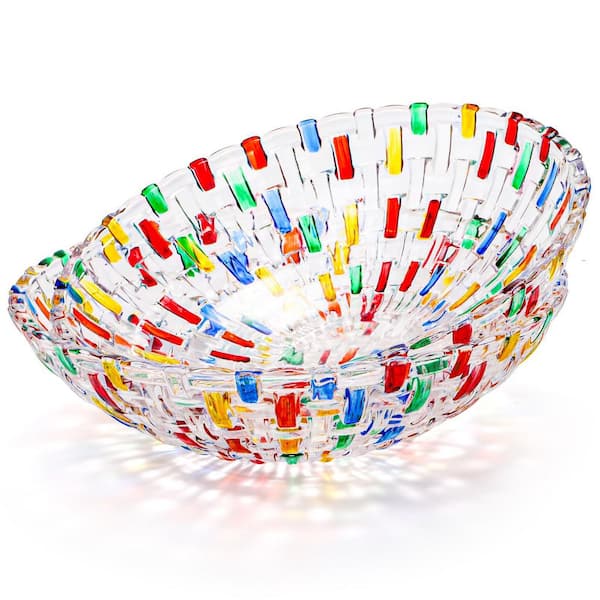 2-Pack Multi-Colored Crystal Glass Decorative Bowl Fruit Bowls