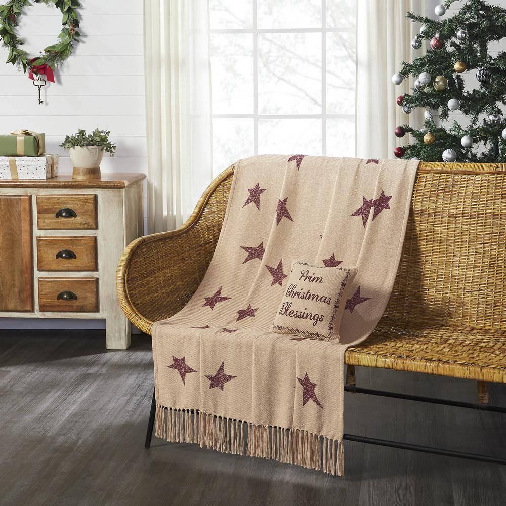 Star of Wonder Tan and Burgundy Cotton Woven Throw Blanket 50x60