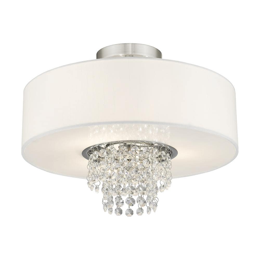 Carlisle Brushed Nickel 3-Light Semi-Flush Mount with Crystal Accents