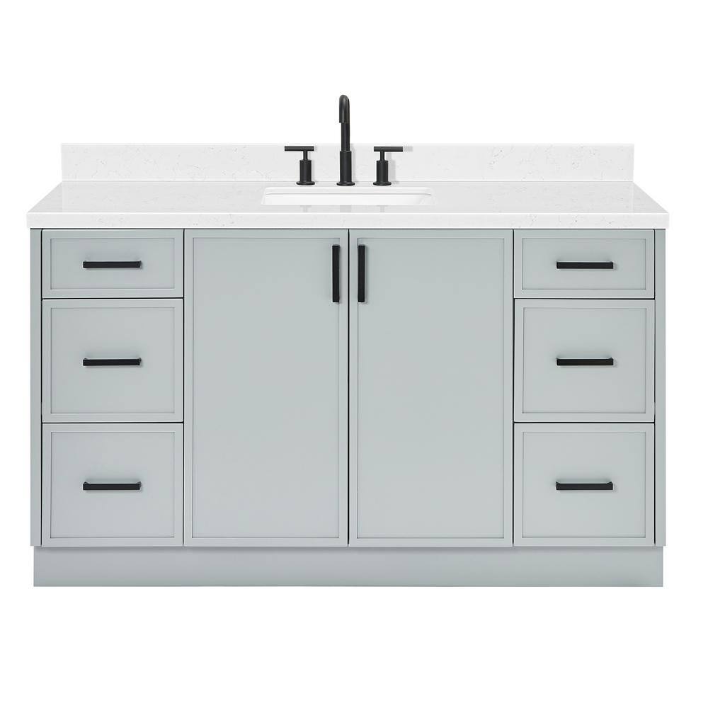Gray Solid Wood Single Sink Bathroom Vanity with Carrara Quartz Top