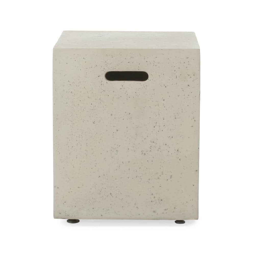Light Gray Round Concrete Gas Fire Pit Table with Tank Holder