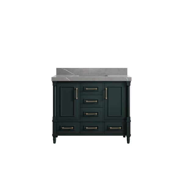 Willow Collections Hudson 42 in. W x 22 in. D x 36 in. H Bath Vanity in Dark Green with 2 in. Piatra Gray Quartz Top