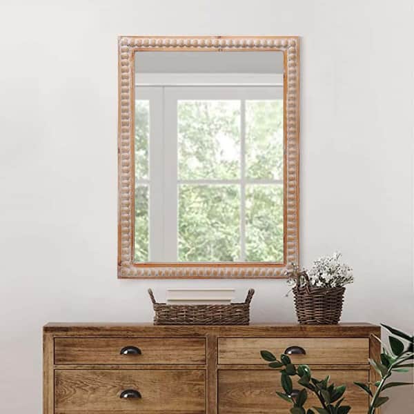 TENGYA LLC 22 in. W x 30 in. H Wood Framed Mirrors, Wooden Frame Wall Mirror Farmhouse Wall Mounted Mirror for Hallway Home Decor