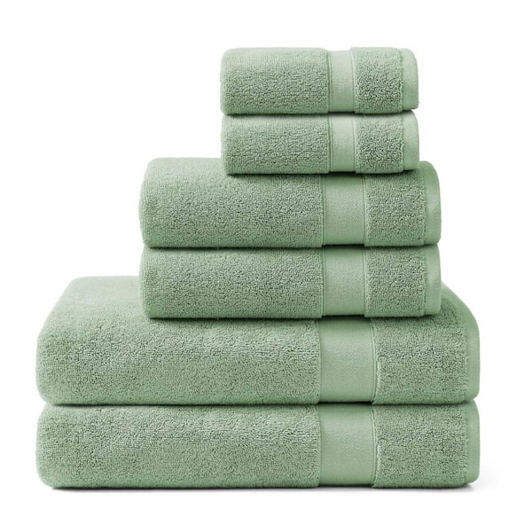 Pineapple Bay 6-Piece Matcha Green Cotton Dobby Bath Towel Set
