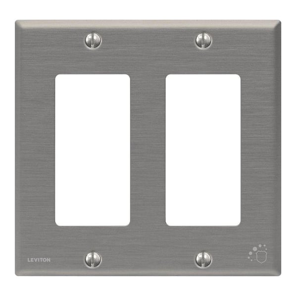Leviton 2-Gang Stainless Steel 302 Non-Magnetic Anti-Microbial Decora/Rocker Metal Standard Wall Plate (1-Pack) 84409-A40